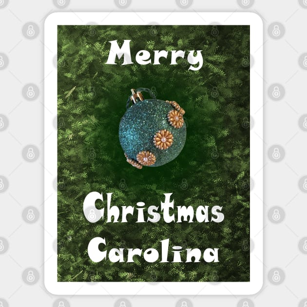 Merry Christmas Carolina - Green Glitter Ball Ornament with Beaded Flowers :) Sticker by Myriel